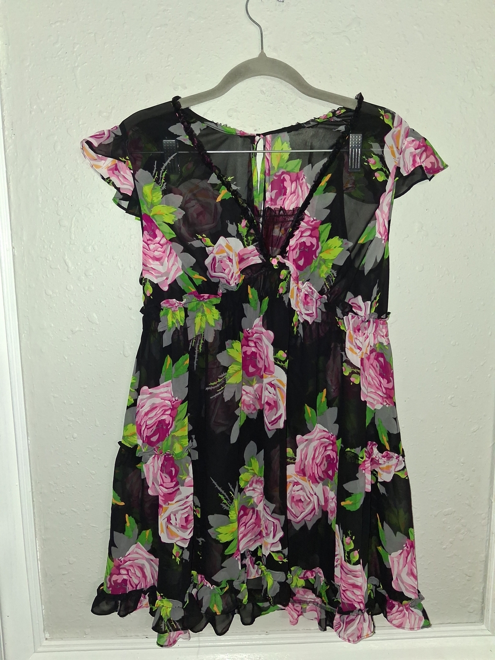 Vintage y2k betsey Johnson babydoll top lingerie nightgown floral med sheer